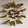 Traditional Glutinous Rice Dumplings Wrapped in Green Leaves with Pink Flowers and Green Branches