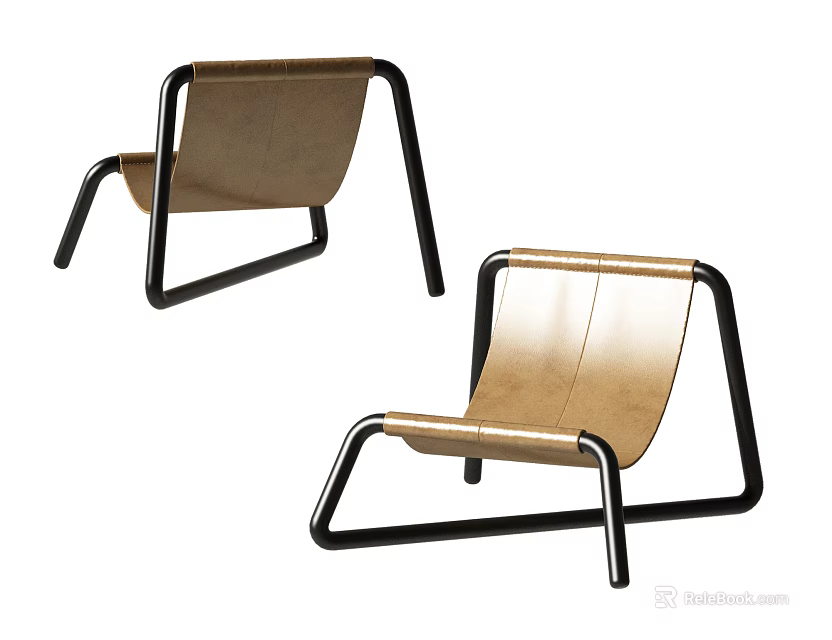 Stylish Modern Leisure Chair With Black Metal Frame And Light Brown Backrest 3d model 