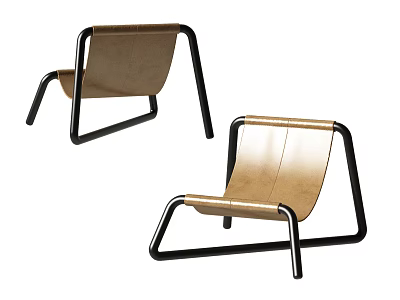 Stylish Modern Leisure Chair With Black Metal Frame And Light Brown Backrest 3d model