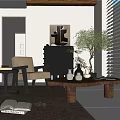 Mid-ancient Style Leisure Chair Mid-ancient Style Coffee Table Mid-ancient Style Sofa Coffee Table Combination Entrance Cabinet Side Cabinet Pottery Pot Mid-ancient Style Ornaments Combination Leisure Sofa Fabric Leisure Chair 3d model