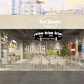 Modern Red Smoke Restaurant Interior With Infinity Theme Tables Chairs And Green Plants