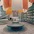 Modern Fashion and Shoe Retail Store With Colorful Hanging Clothes And Shoe Shelves
