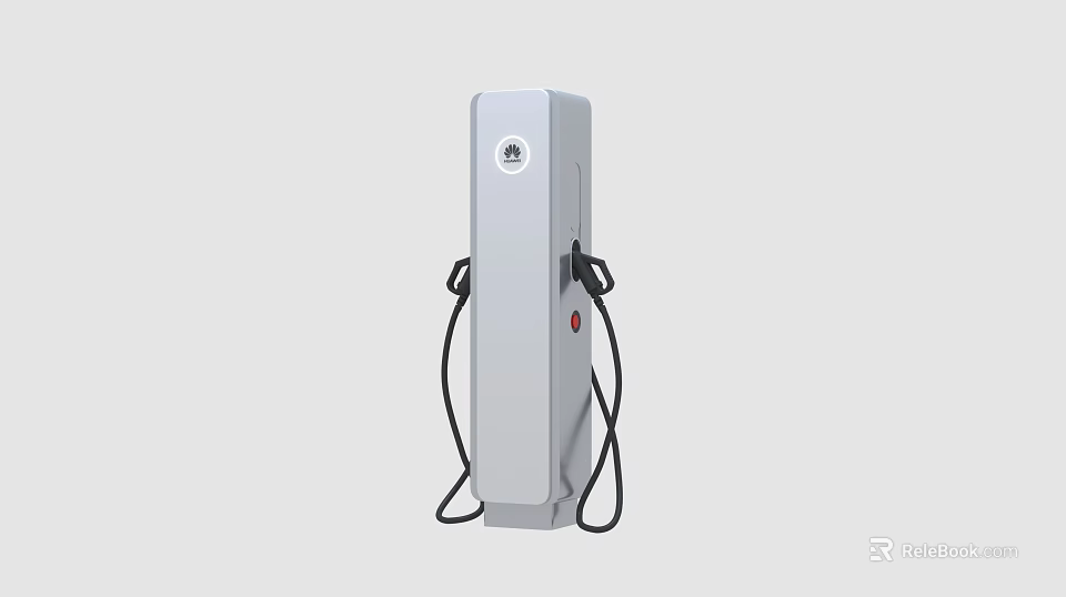 Modern White Vertical Electric Vehicle Charger With Dual Charging Cables 3d model 