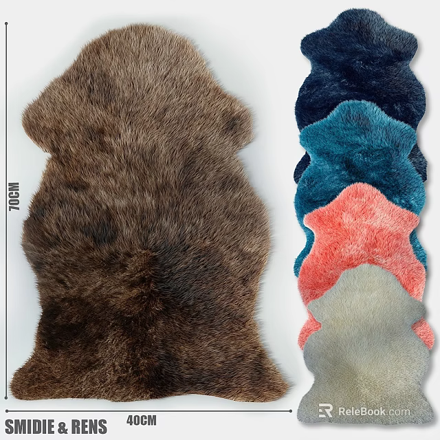 Soft Shaped Rugs With Brown Faux Fur Texture And Multicolor Irregular Design 3d model 