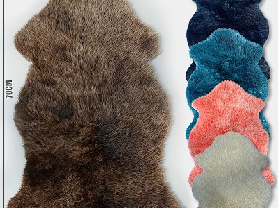 Soft Shaped Rugs With Brown Faux Fur Texture And Multicolor Irregular Design 3d model