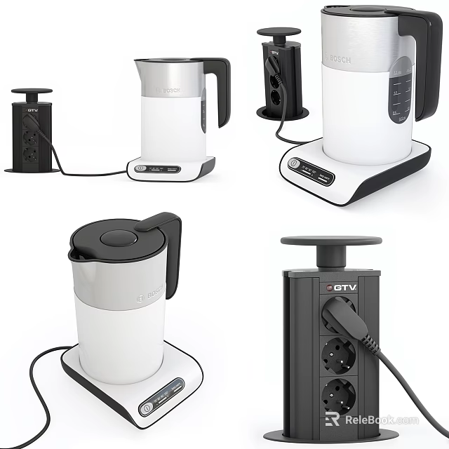 Modern Daily Electrical Appliances Collection With Electric Kettle Power Strip And Coffee Maker 3d model 