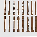 Elegant Wooden Railing Balusters Featuring Various Carved Designs And Classic Styles 3d model