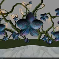 Colorful Blue Flowers With Green Vines And Grassy Base On White Floor