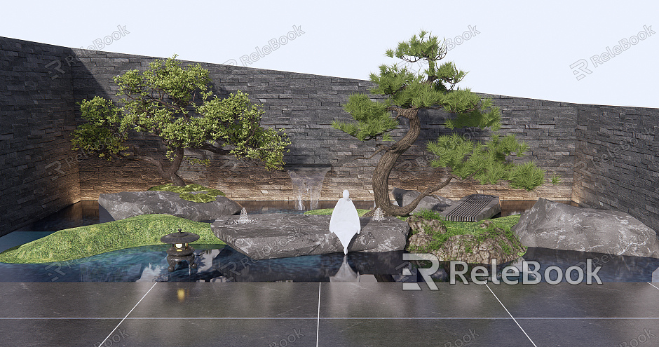 New Chinese style landscape sketch dry landscape courtyard landscape stone courtyard sketch pine model