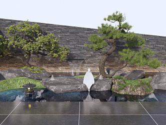 New Chinese style landscape sketch dry landscape courtyard landscape stone courtyard sketch pine 3d model