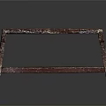 Dark Colored Wooden Bench With Worn Surface Central Hole And Curved Legs