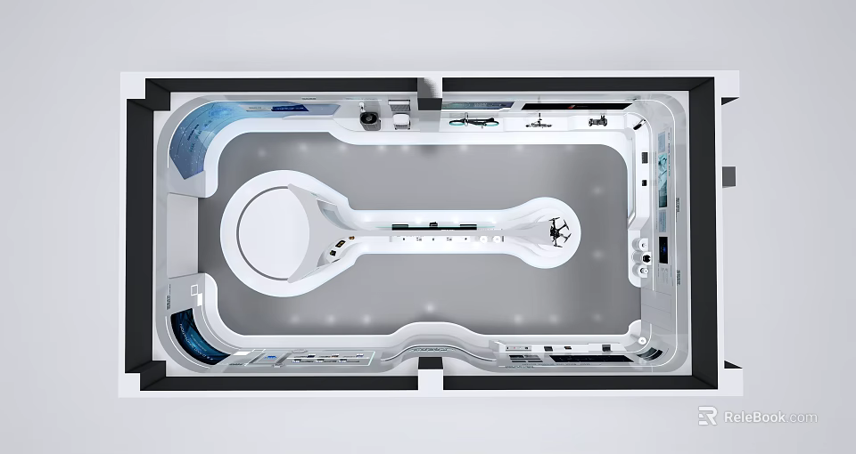 Modern Interior Floor Plan Design With Circular Central Area Long Structure And Lighting Elements 3d model