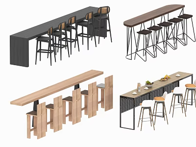 Modern Bar Counter Designs With Wooden And Metal Frames And High Stools 3d model