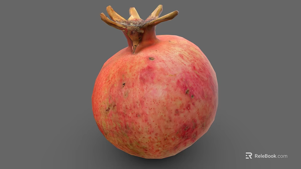 Fresh Ripe Pomegranate with Red Pink Speckled Skin and Crown on Gray Background 3d model 
