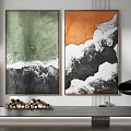 Abstract Paintings With Green Orange Colors And White Black Textured Design For Home Interior Decor