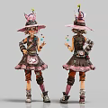 Two Fantasy Wizard Characters In Pink Black Attire With Decorative Hats Holding Colorful Orbs