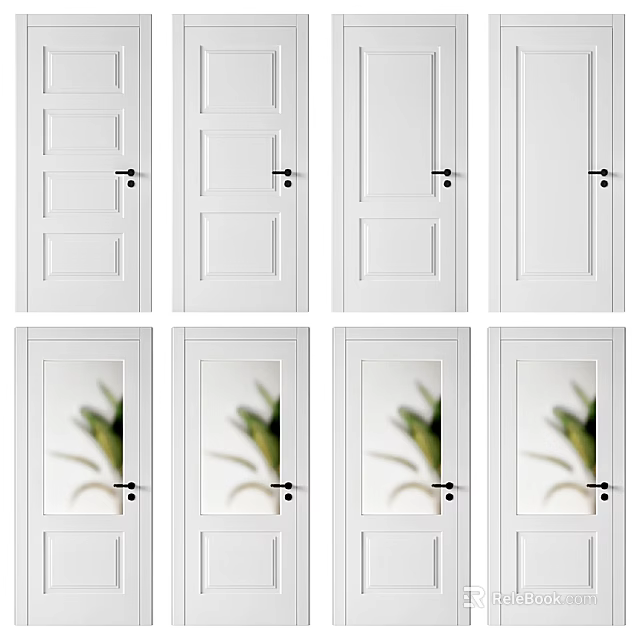 White Modern Hinged Doors With Solid And Glass Panel Designs For Interior 3d model 