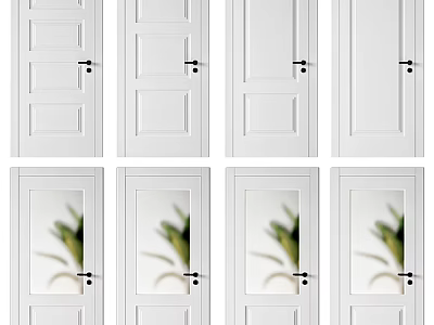 White Modern Hinged Doors With Solid And Glass Panel Designs For Interior 3d model