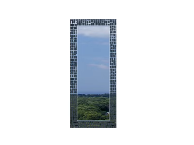 Elegant Mosaic Framed Mirror Reflecting Blue Sky and Green Trees View 3d model