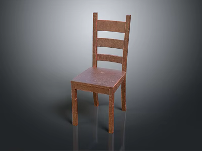 Simple Solid Wooden Chair With Slatted Back And Classic Design For Home Use 3d model