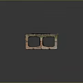 Weathered Red Brick With Two Rectangular Holes Green Moss And Blue Top Surface