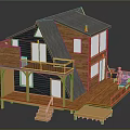 Modern Wooden House With Gray Roof Black Walls And Wooden Deck Balcony Staircase
