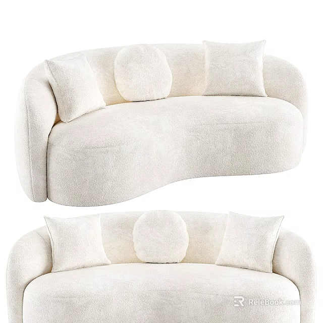 Comfortable White Plush Multi Person Sofa With Soft Pillows And Curved Design 3d model 