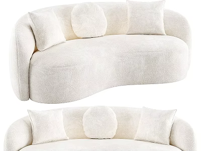 Comfortable White Plush Multi Person Sofa With Soft Pillows And Curved Design 3d model