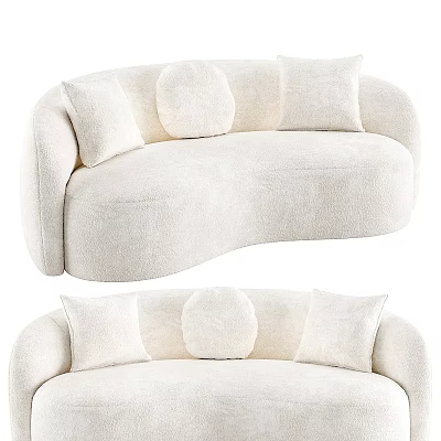 Comfortable White Plush Multi Person Sofa With Soft Pillows And Curved Design 3d model