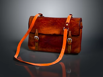 Leather Satchel Bag With Brown Orange Color And Adjustable Shoulder Strap 3d model