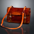 Leather Satchel Bag With Brown Orange Color And Adjustable Shoulder Strap