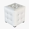 White Leather Tufted Ottoman with Decorative Studs and Square Design 3d model