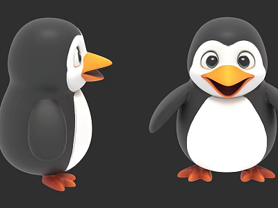Two Cute 3D Cartoon Penguins With Black White Bodies And Orange Beaks And Feet 3d model