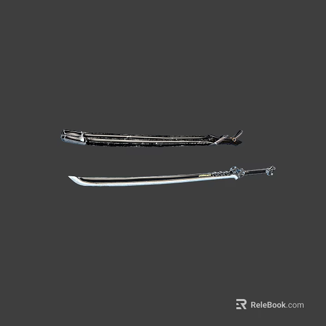 Traditional Japanese Swords With Scabbard And Polished Steel Blade Handle 3d model 
