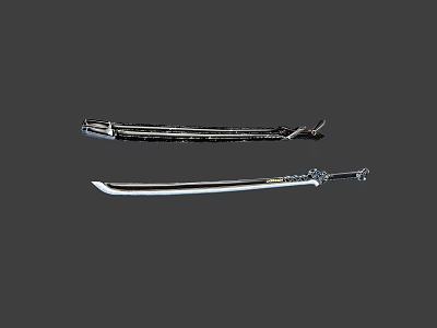 Traditional Japanese Swords With Scabbard And Polished Steel Blade Handle 3d model