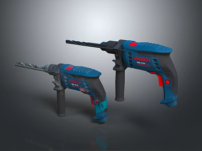 Bosch Professional Electric Power Drills in Two Sizes with Blue Black Design and Red Accents 3d model