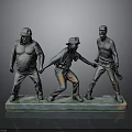Three Men Detailed Bronze Sculpture Holding Hands On Rectangular Base
