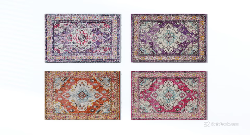 Vibrant Square Rugs With Traditional Ornate Patterns In Assorted Colors 3d model