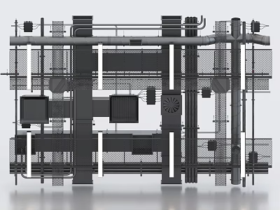 Industrial Piping System Composed Of Pipes Metal Mesh And Equipment 3d model