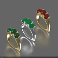 Luxury Gemstone Rings with Gold Silver Band Set with Green Red Gemstone