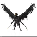 Dark Fantasy Black Creature With Feathered Wings Golden Head And Clawed Limbs