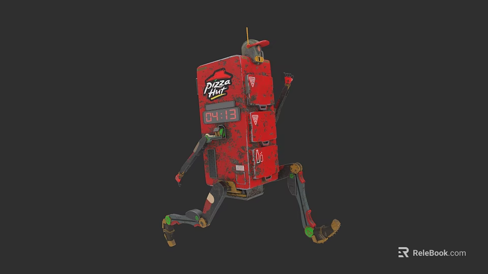 Red Pizza Time Vending Machine Featuring Walking Robot Design Commercial Equipment 3d model 