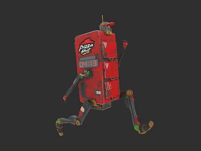 Red Pizza Time Vending Machine Featuring Walking Robot Design Commercial Equipment 3d model