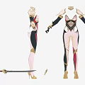 Elegant Fantasy Character Outfit With Red Black Gold Ornate Design And Shoulder Armor