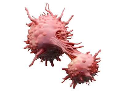 Biomedical Visualization of Pink Connected Cells with Protrusions Microscopic View 3d model