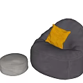 Gray Bean Bag Chair With Yellow Cushion And White Footstool