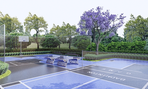 Modern Park Fitness Area Outdoor Courts 3d model