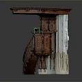 Traditional Wooden Architectural Structure With Octagonal Roof Staircase And Supporting Column