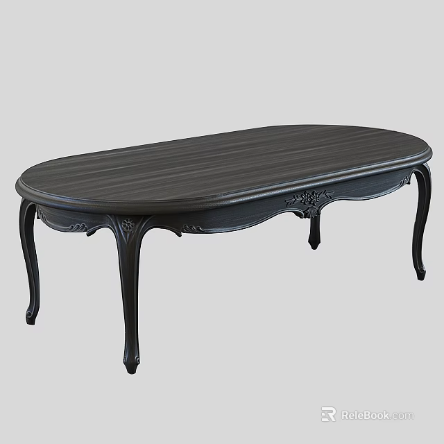 Elegant Black Oval Dining Table With Carved Legs And Wood Grain Surface Design 3d model 