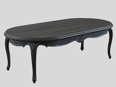 Elegant Black Oval Dining Table With Carved Legs And Wood Grain Surface Design 3d model